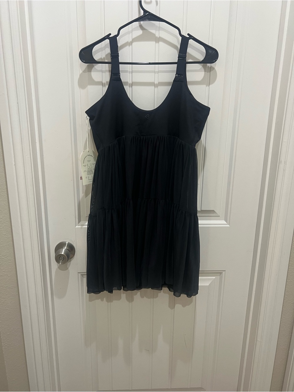 Tiered Black Chemise Slip Dress with Draped Neckline - Picture 7 of 10
